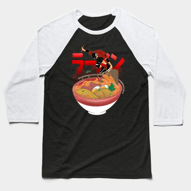 Skatepark Ramen Baseball T-Shirt by Artthree Studio